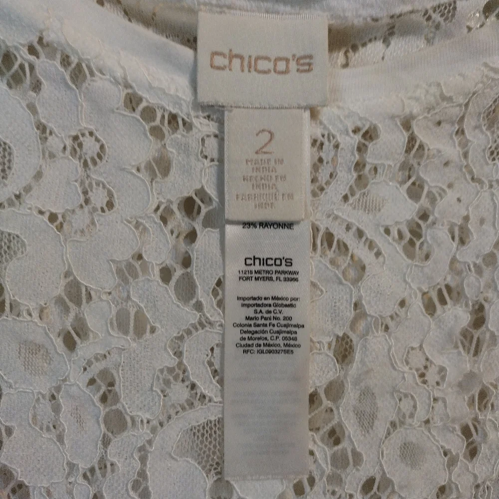 Chicos Tank Top Womens 1 Medium M White Sleeveless Shirt Stretch Blouse Lace - Picture 6 of 8